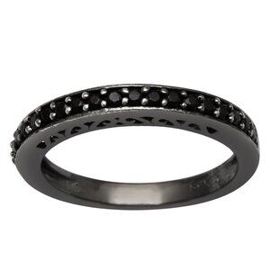 Stackable 925 Sterling Silver 2MM Black Spinel Round Cut Classic Ring For Women